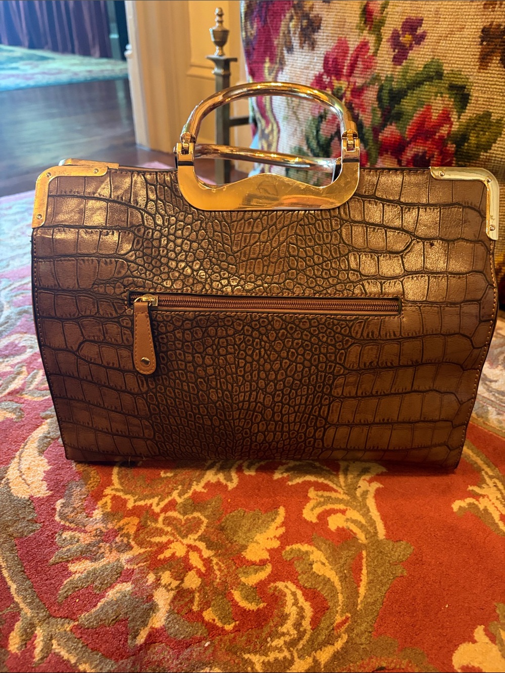 Classic Croc-Embossed women’s satchel Bag in Brown